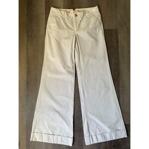 Old Navy Mid Rise Wide Leg Chino Pants Women Sz 4 Beige Khaki Cotton Y2K Casual